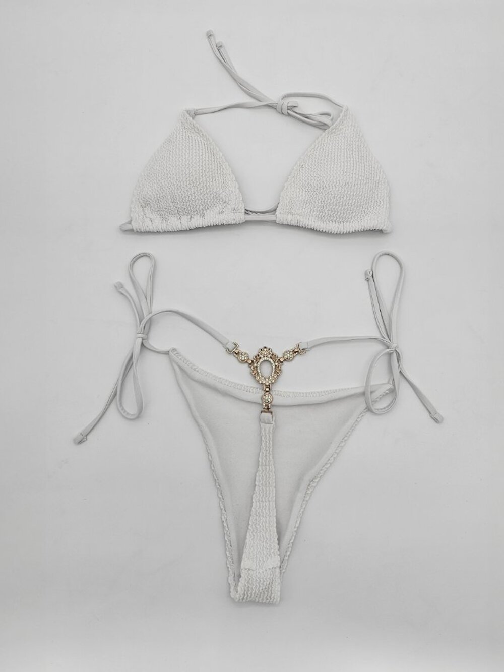 White Textured Triangle String Bikini Set - Picture 5 of 6